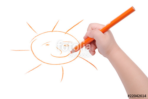 500x335 Childrens Hand With Pencil Draws The Sun Stock Photo And Royalty