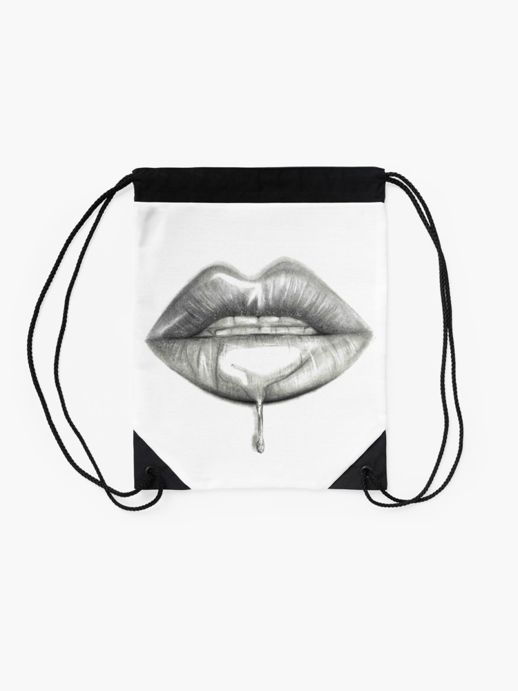 750x1000 Pencil Lips Drawing Drawstring Bag