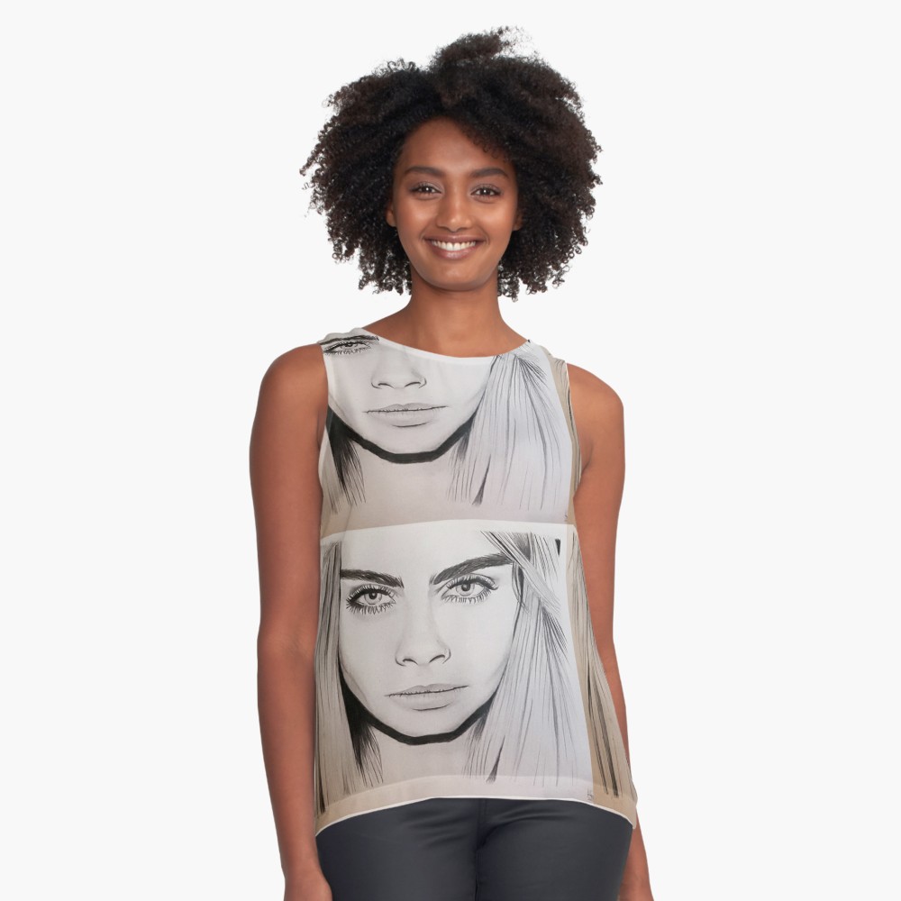 1000x1000 Cara Delevingne Portrait Drawing Contrast Tank