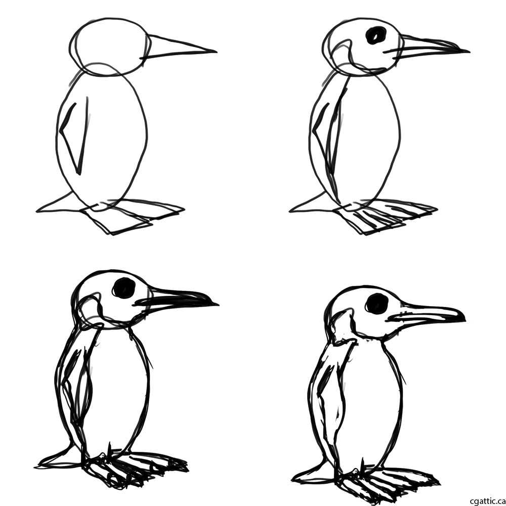 1000x1000 Penguin Cartoon Drawing In Steps With Photoshop