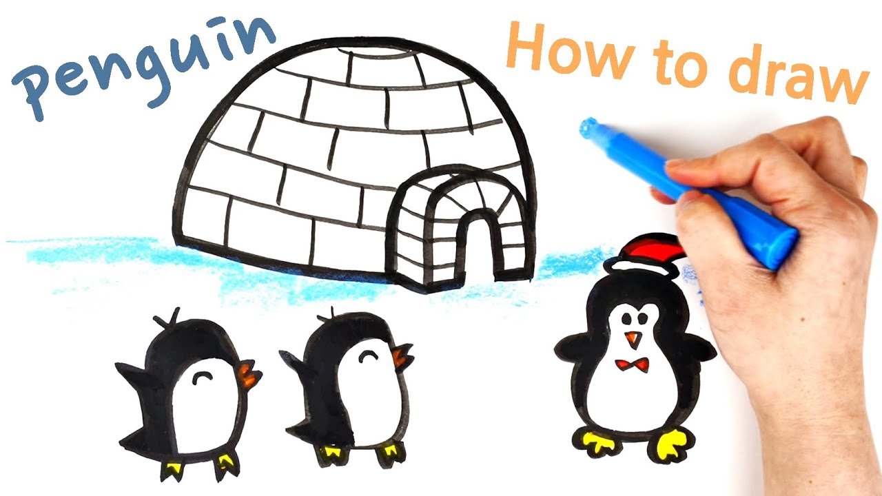 1280x720 Igloo And Penguin Easy Drawing How To Draw Igloo And Penguins