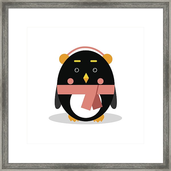 600x600 Cute Cartoon Penguin Character Wearing Headphones In Geometric