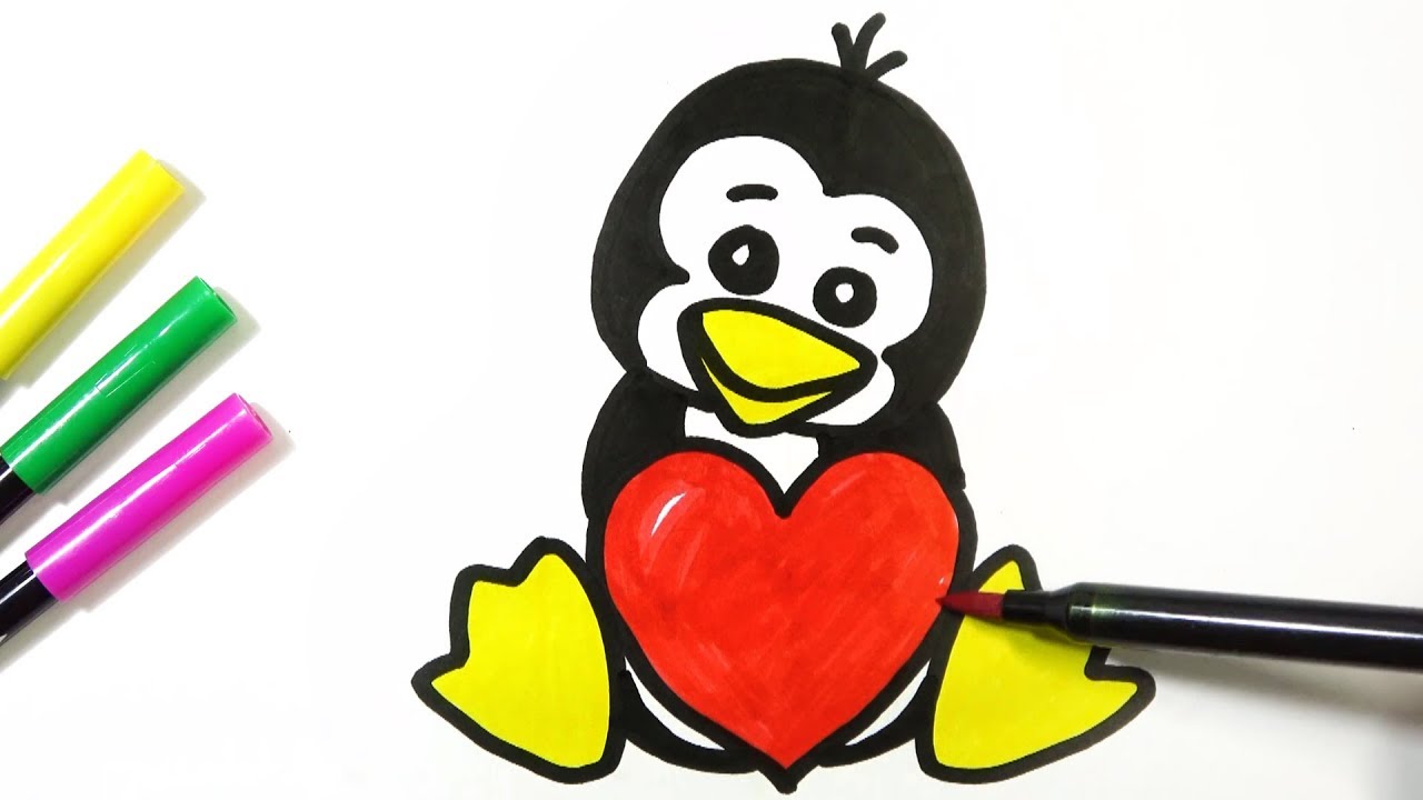 1280x720 How To Draw Cute Penguin Holding A Heart Hde