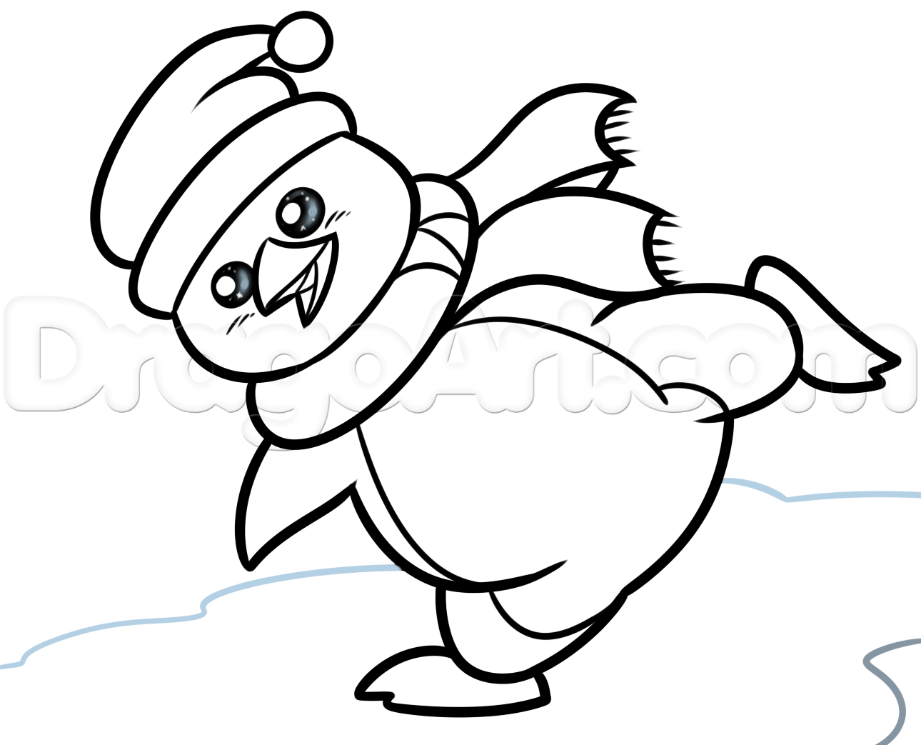 1290x1043 How To Draw A Christmas Animal, Skating Penguin, Step