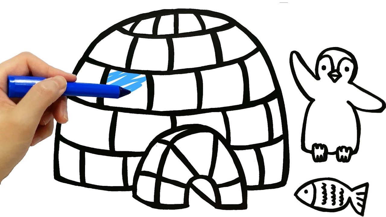 1280x720 Penguin Igloo Fish Coloring And Drawing Learn Colors For Kids