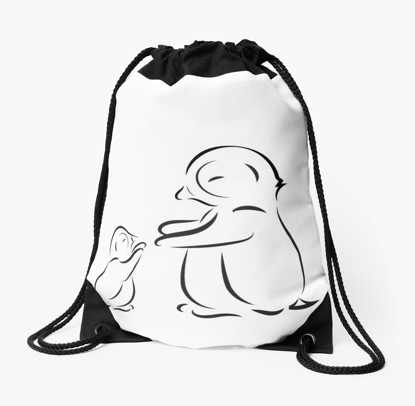 1435x1404 Outline Drawing Of Penguin Family Mom And Baby Drawstring Bag