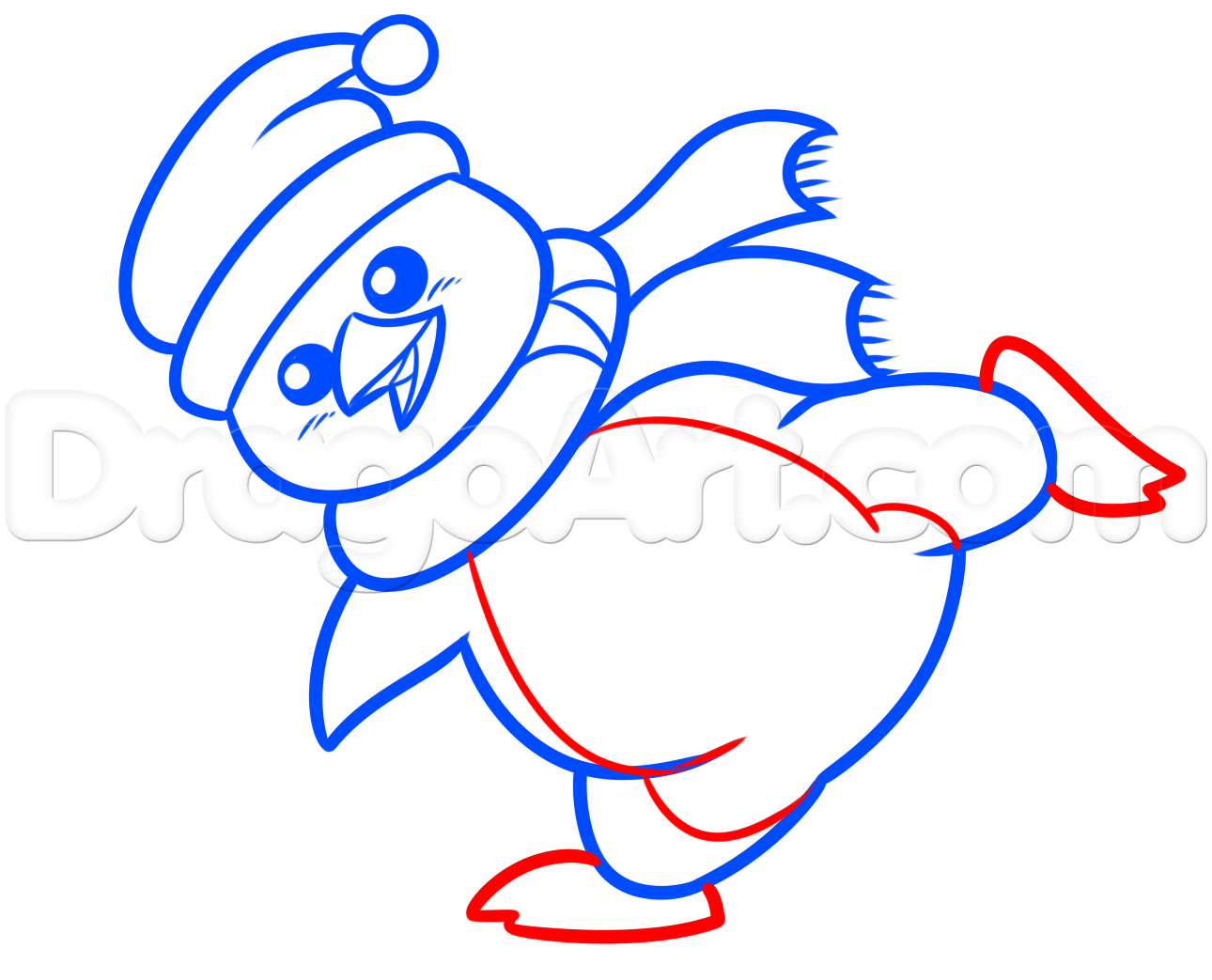 1290x1043 How To Draw A Christmas Animal, Skating Penguin, Step
