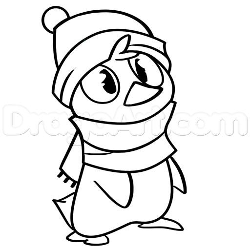 512x512 How To Draw A Christmas Penguin, Step