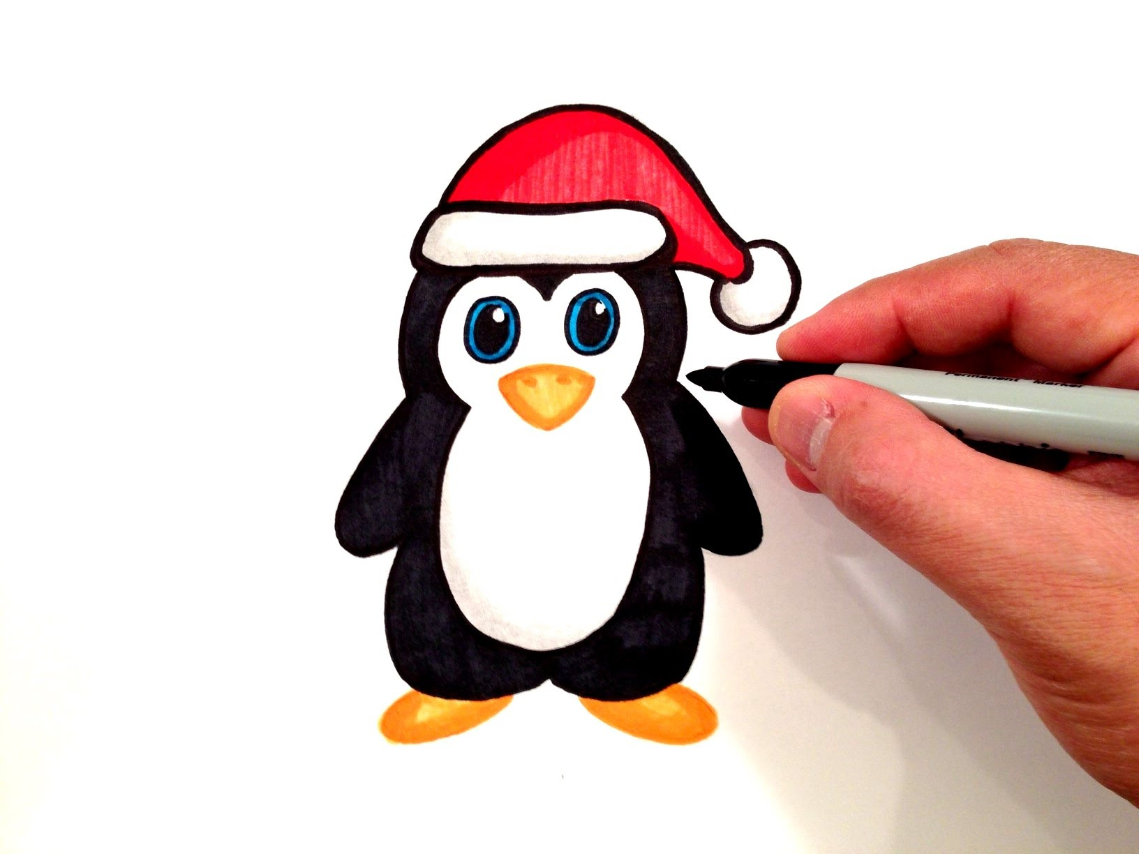 1632x1224 Penguin Drawing Easy How To Draw A Penguin With A Santa Hat