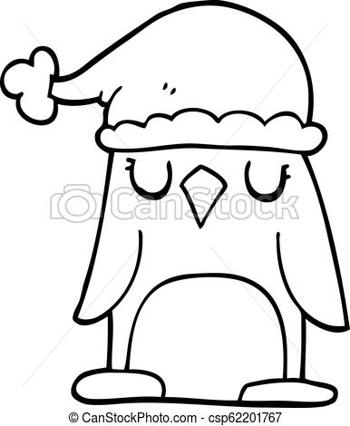 386x470 Line Drawing Cartoon Penguin Wearing Christmas Hat