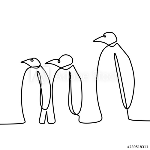 500x500 One Line Drawing Of Three Penguin With Continuous Single Lineart