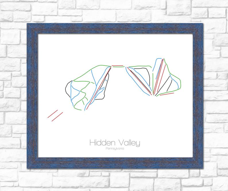 794x665 Hidden Valley Map Pennsylvania Pa Ski Snowboard Trail Map Art Etsy