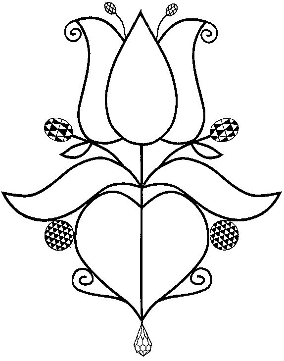 574x729 Pennsylvania Dutch Pattern Stained Glass Flowers Applique