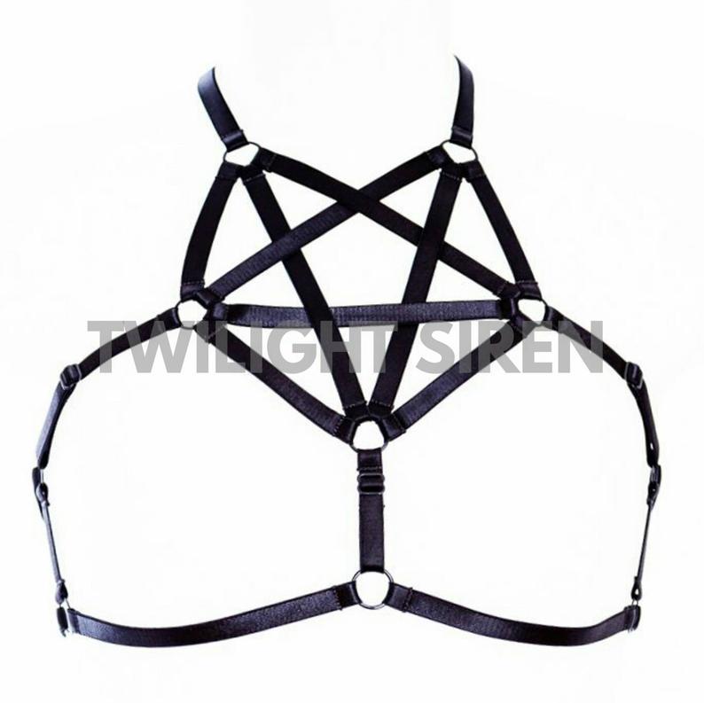 794x793 pentagram body harness lingerie pentacle black elastic strap etsy