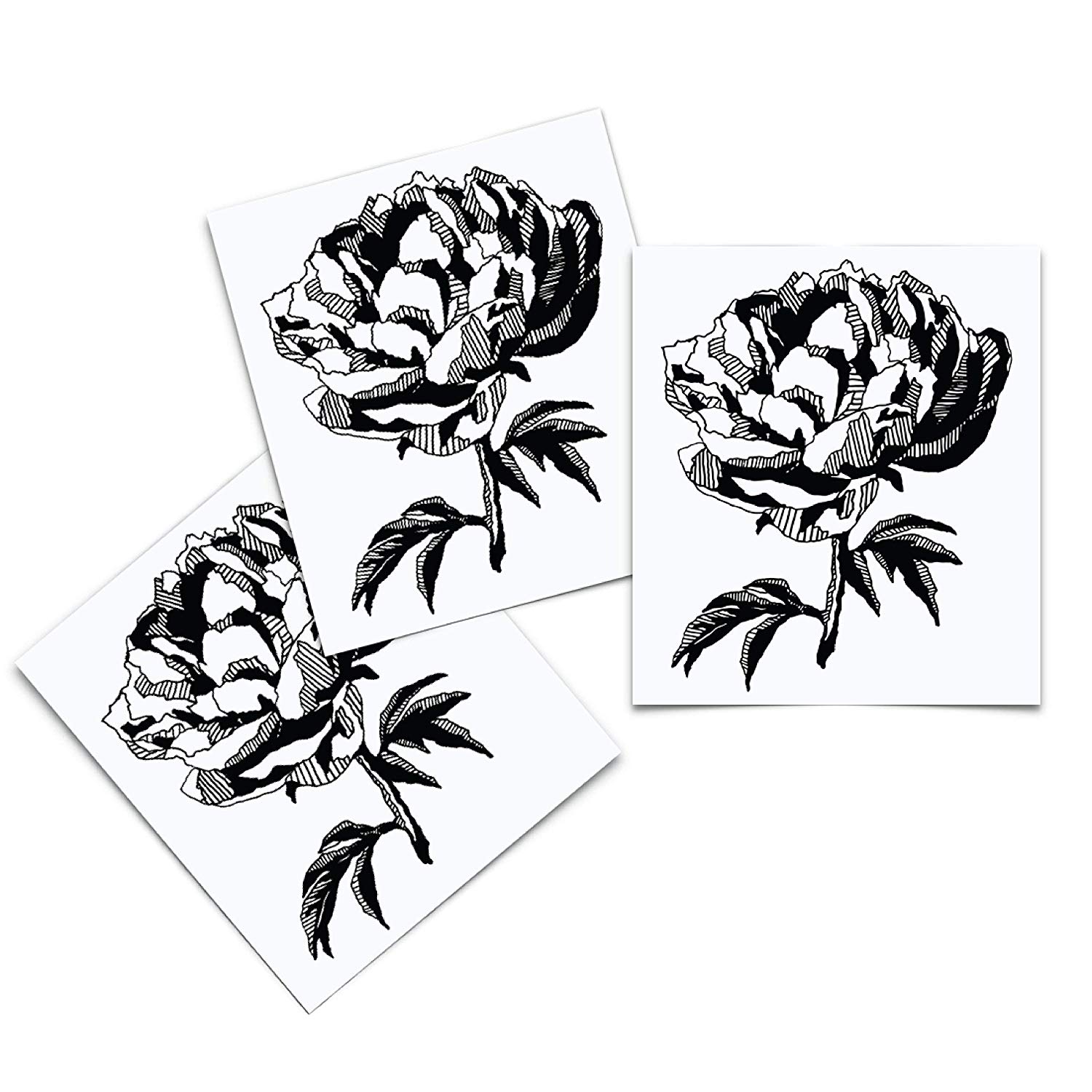 1500x1500 Etched Peony Flower Temporary Tattoo
