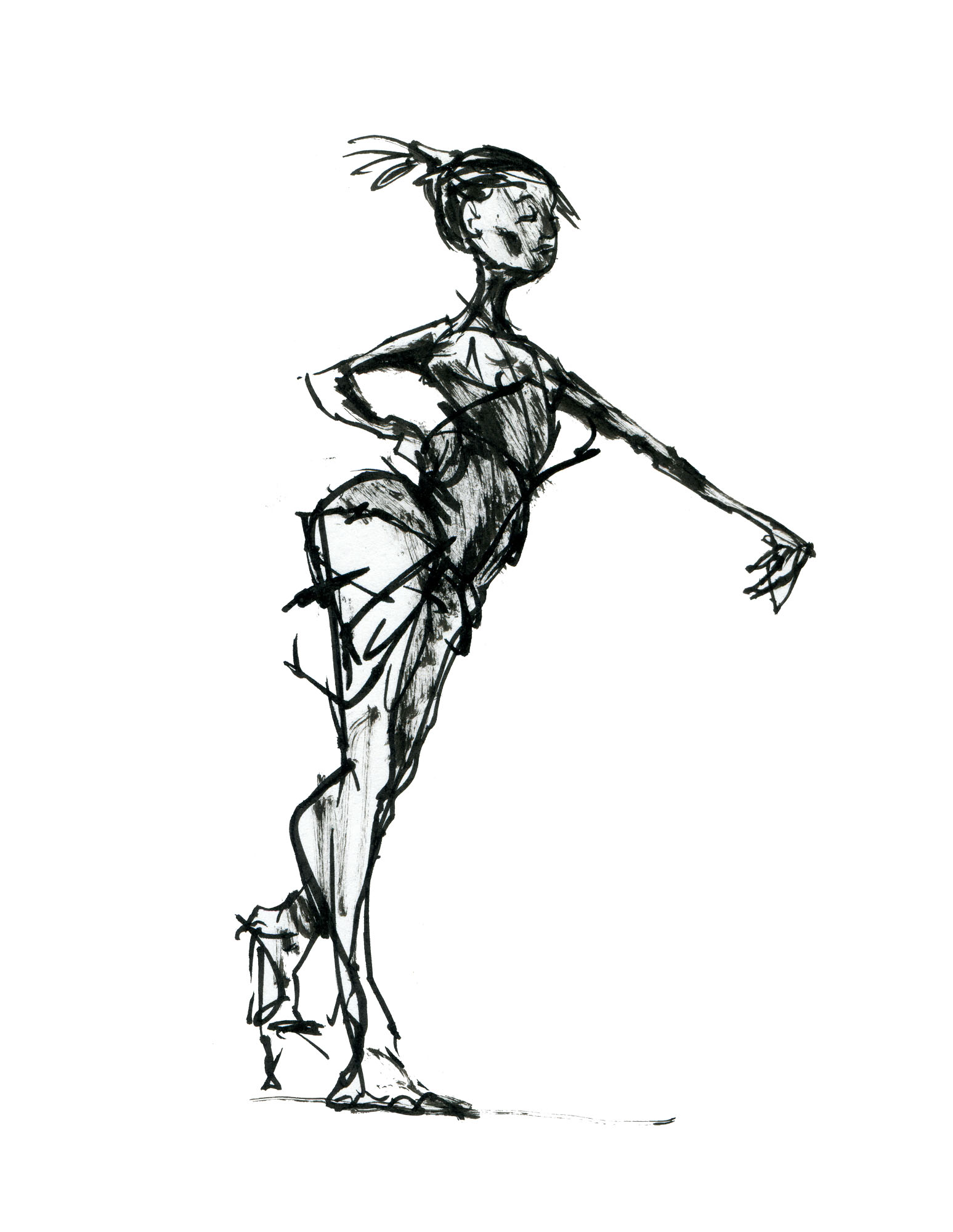 sketch drawing of a worker dancing inside the office