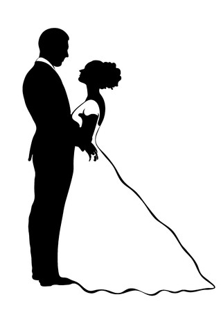 319x450 Bride And Groom Silhouette, Vector Icon, Contour Drawing, Black