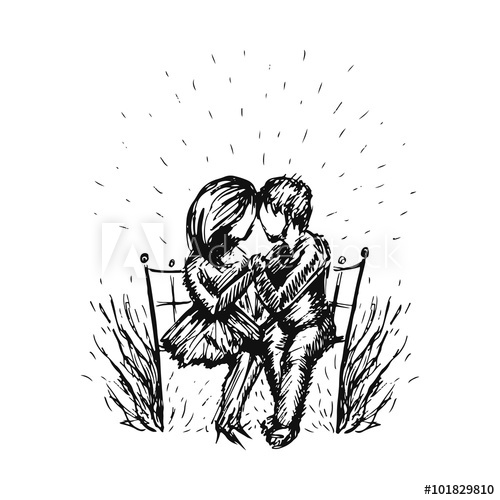 500x500 Vector Graphic Sketch Of Romantic Happy Young Couple In Love