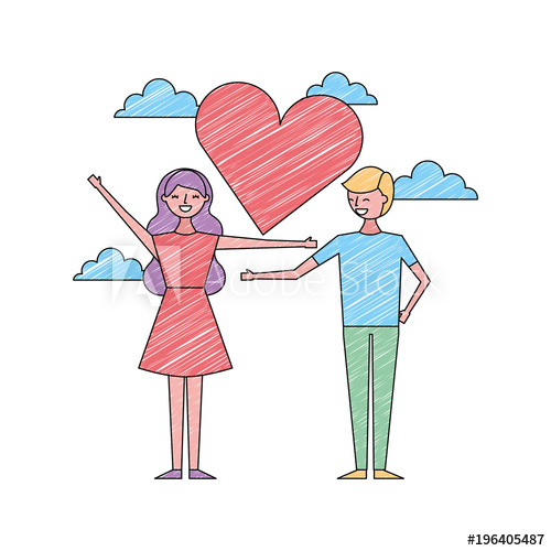 500x500 Couple Of Young People In Love Heart Romantic Vector Illustration