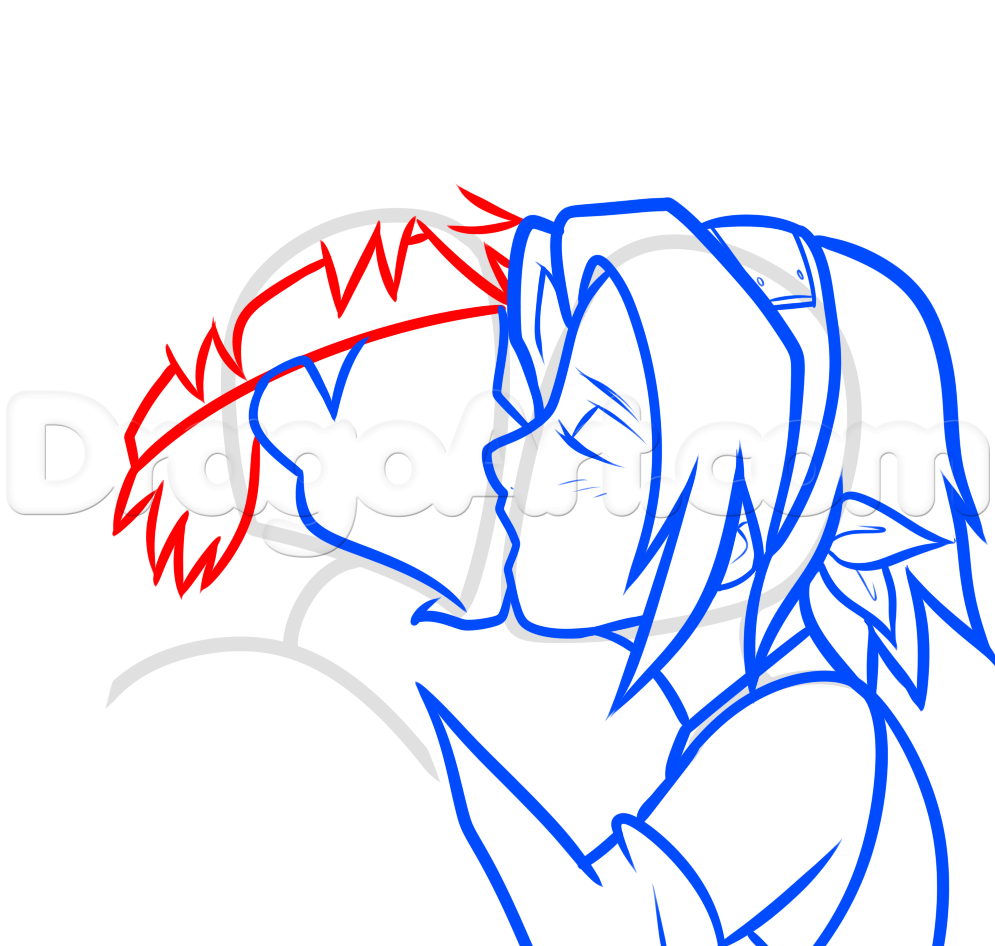 995x946 How To Draw Naruto And Sakura Kissing, Step