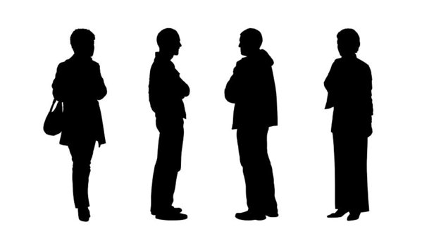 599x342 People Standing Outdoor Silhouettes Set Art Print