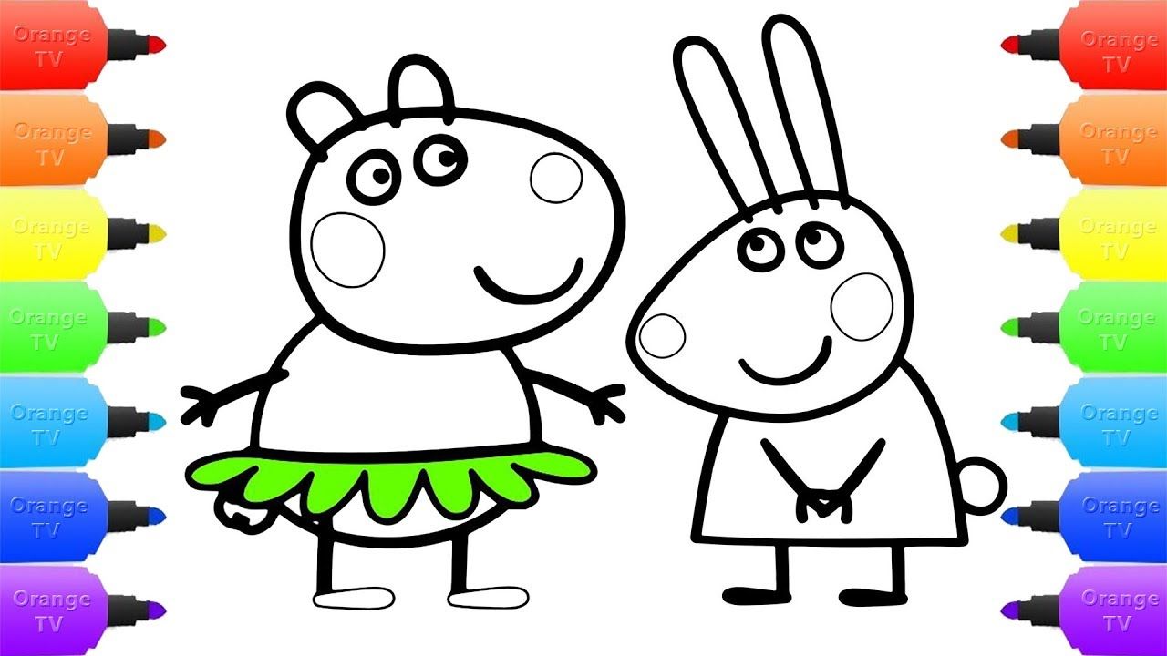 1280x720 Peppa Pig Meet The Rabbit Family Coloring Pages For Kids Drawing
