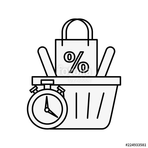 500x500 online shopping logistic clock basket bag percentage stock image