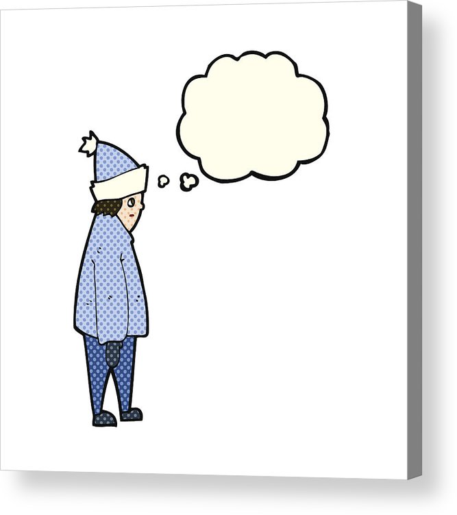 667x752 Cartoon Person In Winter Clothes With Thought Bubble Acrylic Print