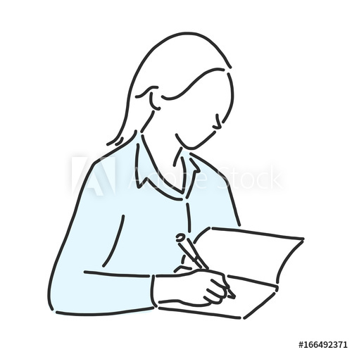 500x500 Women Writing Is Report Book Line Drawing Vector Illustration