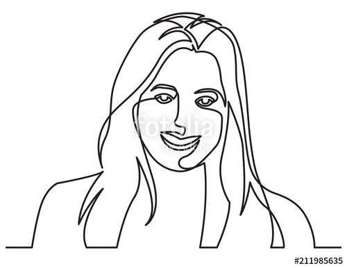 500x387 Continuous Line Drawing Of Smiling Happy Woman On White Background