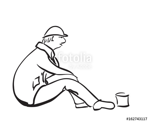 500x409 One Man Sitting In The Street With Small Can For Money Stock