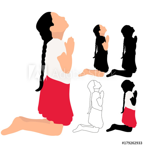 495x500 Silhouette Little Girl Praying, Sketch