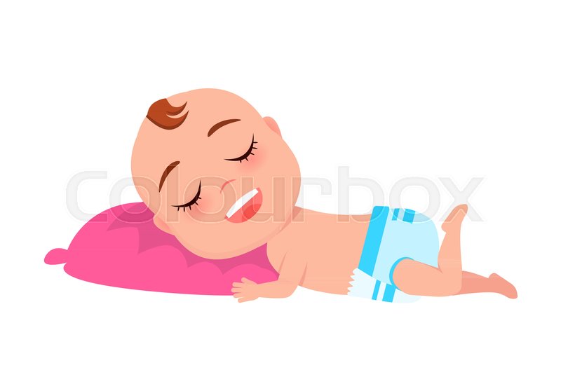 800x558 Baby Infant In Diaper Sleeping On Pink Stock Vector Colourbox
