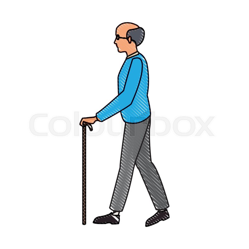 800x800 Drawing Elderly Man Walking Stick Cane Stock Vector Colourbox