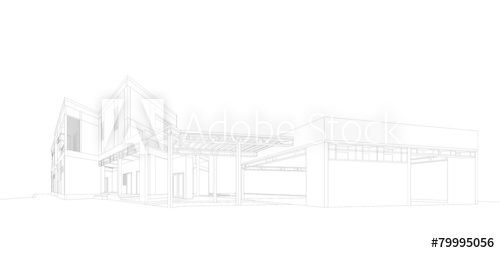 500x253 Perspective Render Of Building Wireframe