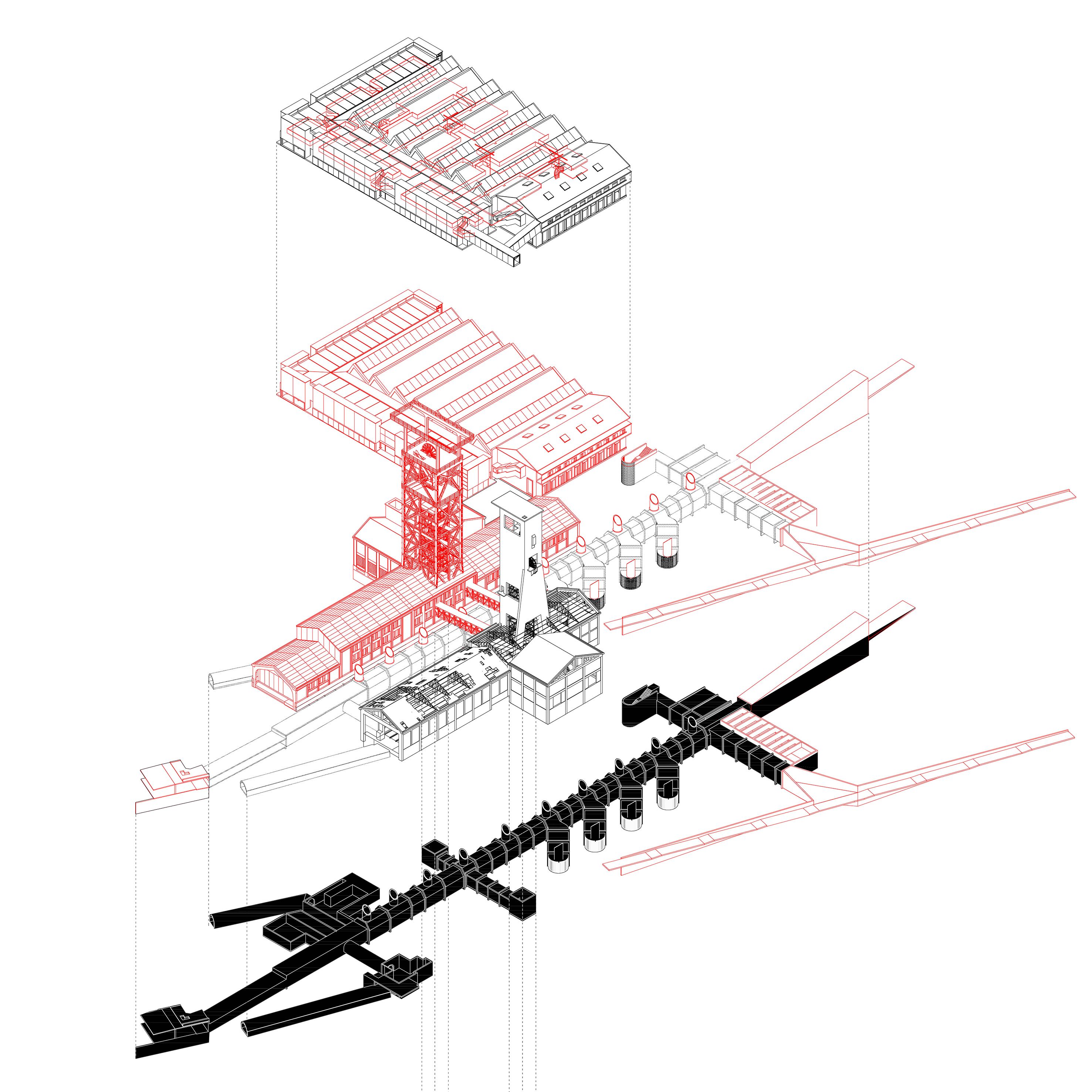 2953x2953 Industrial Landscape Museum, Lota Axonometric Fachadas