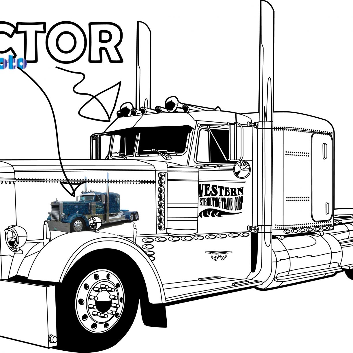 1224x1224 Semi Truck Coloring