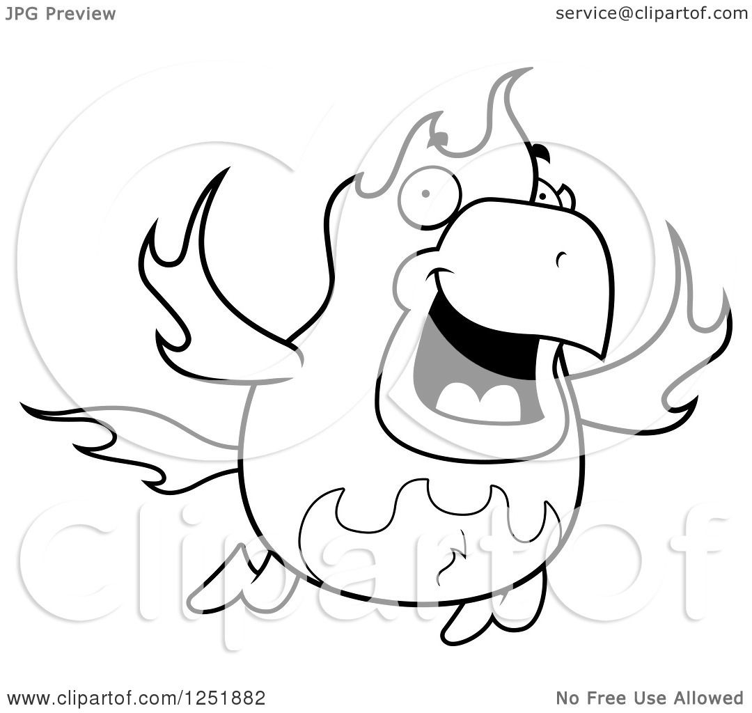 1080x1024 Clipart Of A Black And White Flying Fire Bird Phoenix