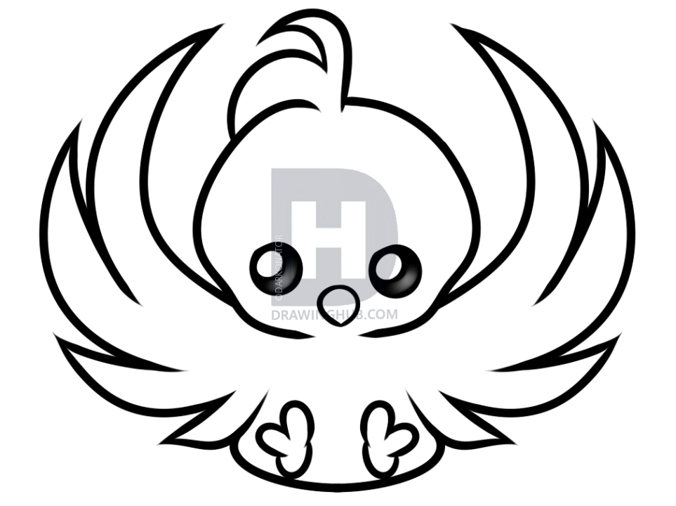 963x720 How To Draw A Kawaii Phoenix, Step
