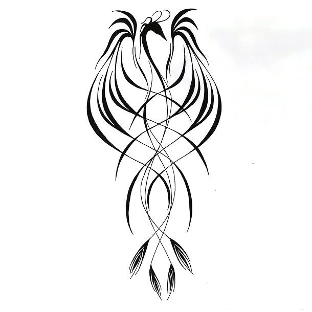 610x610 Line Phoenix Tattoo Design