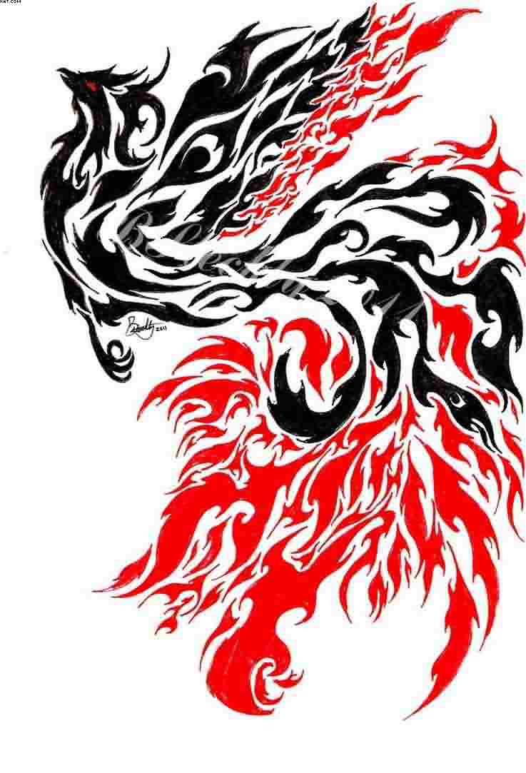 737x1083 Red Black Tribal Phoenix Tattoo Design Tattoo Ideas