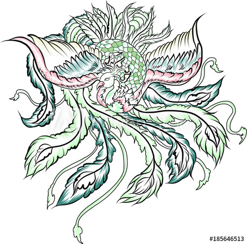 500x493 hand drawn colorful phoenix tattoo,fire bird isolate on white