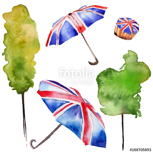 500x500 Watercolor London Illustration Great Britain Hand Drawn Symbols