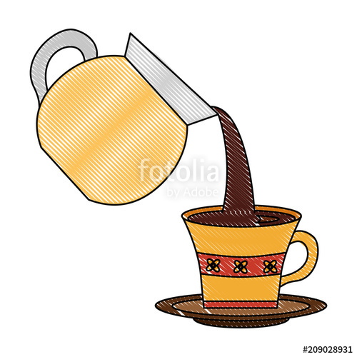 500x500 Coffee Maker Pouring Into Cup With Dish Vector Illustration