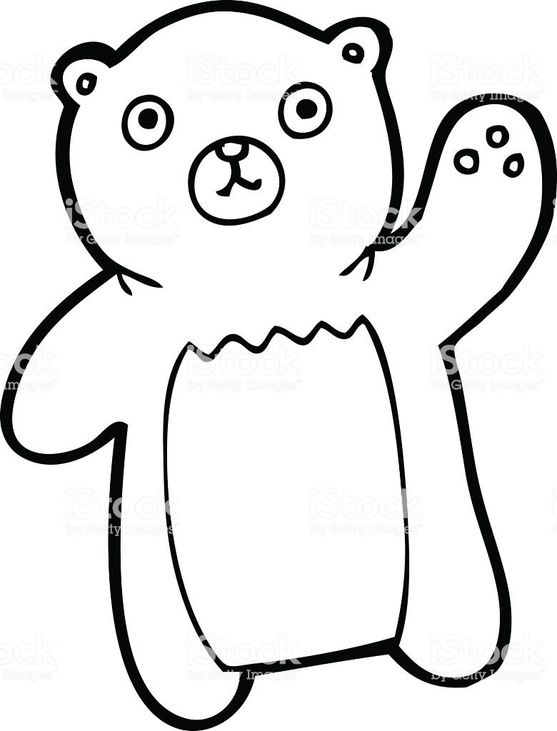 780x1024 Monumental Teddy Bear Outline Drawing Line Cartoon Waving Stock