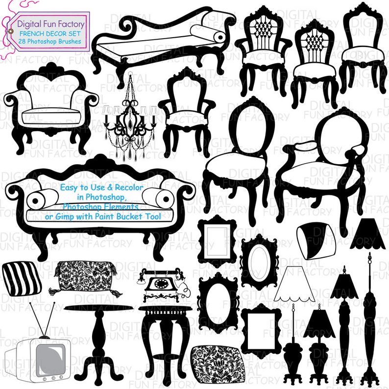 794x794 French Decor Furniture Photoshop Brush Set Clipart Graphic Etsy