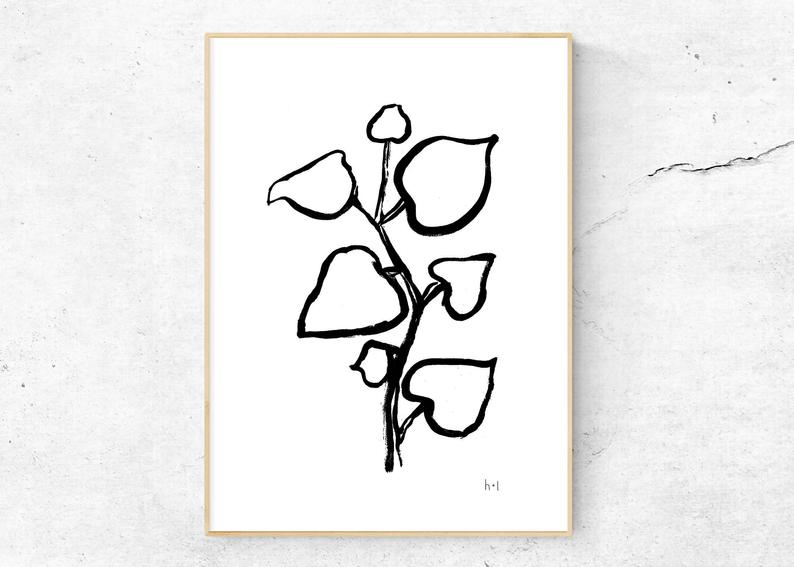 794x567 Hibiscus Leaves Poster Digital Download Line Drawing Ink Etsy