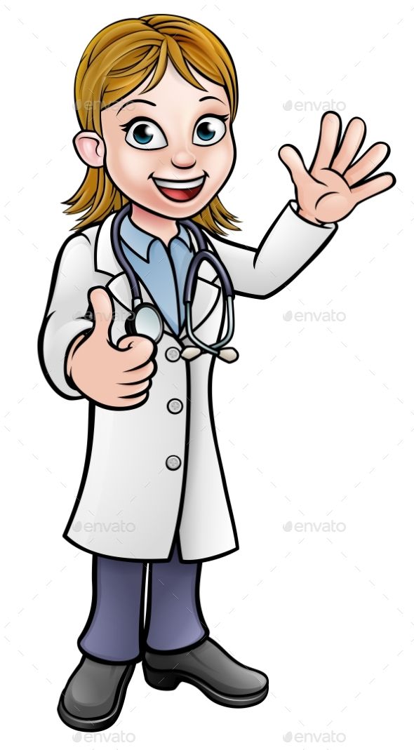 590x1069 A Woman Doctor Cartoon Character Waving And Giving A Thumbs Up