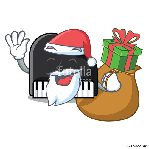 500x500 Santa With Gift Piano Mascot Cartoon Style Stock Image