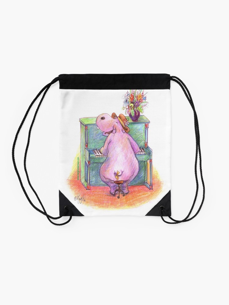 750x1000 Hippo Playing The Piano Pencil Drawing Of Music Animal Drawstring